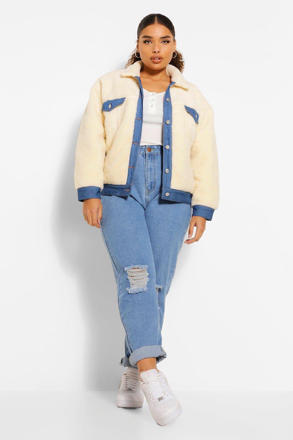 Plus Oversized Borg Denim Jacket boohoo UK
